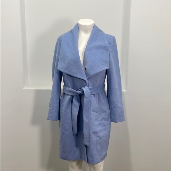 Cole Haan  Signature Women’s Belted Wrap Ice Blue Wool Pea Coat Size 12 NWT - Picture 2 of 12